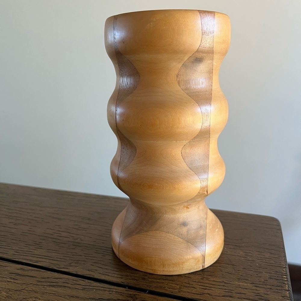 Turned Wood Candleholder Chunky Vintage 1970s Rustic Wooden Lodge Beach Style - Picture 6 of 10